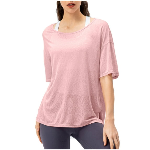 XuJwPNcy T Shirts for Women Round Neck Short Sleeve Blouses Loose Comfy Tops Solid Color Tunic runing Tees