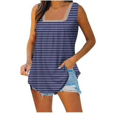 Yuzhih Tank Tops for Women Sleeveless Square Neck Casual Flowy Tshirts Summer Baggy Striped Printed Tops 2024