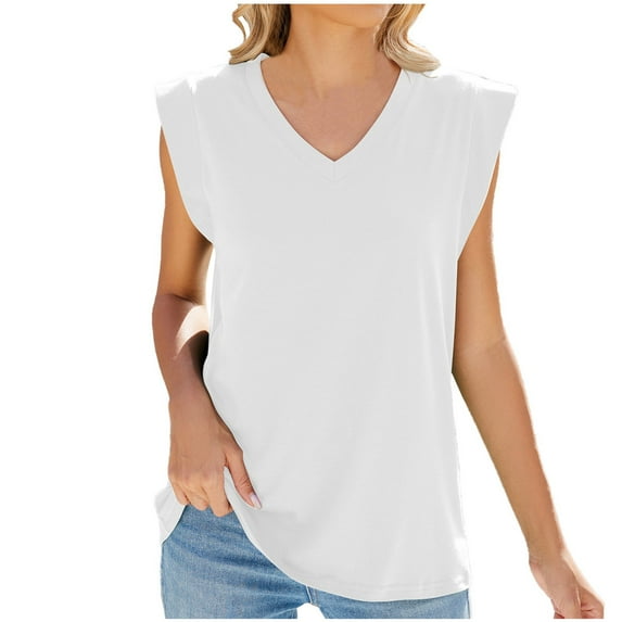 XuJwPNcy Tank Tops for Women Trendy Flowy Solid Color Tshirts V Neck Cap Sleeve Summer Vacation Shirts