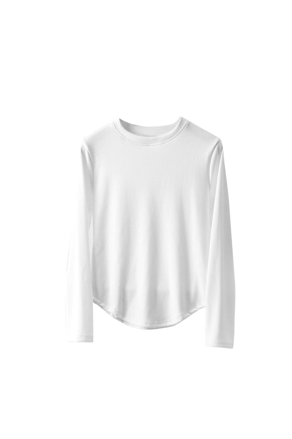 Thermal Baselayer Shirts for Women Long Sleeve Curved Hem Underwear Tops Crew Neck Basic Thermal Tops