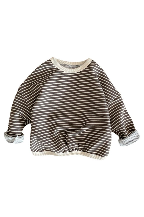 Toddler Girl's Boys Striped Tops Long Sleeve Round Neck Fall Casual Pullover Soft Basic Cotton Undershirt