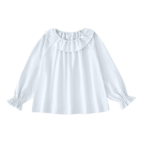XuJwPNcy Toddler Girls Casual Puff Long Sleeve Shirts Loose Ruffle Tunic Tops Pleated Collar Blouses Fall