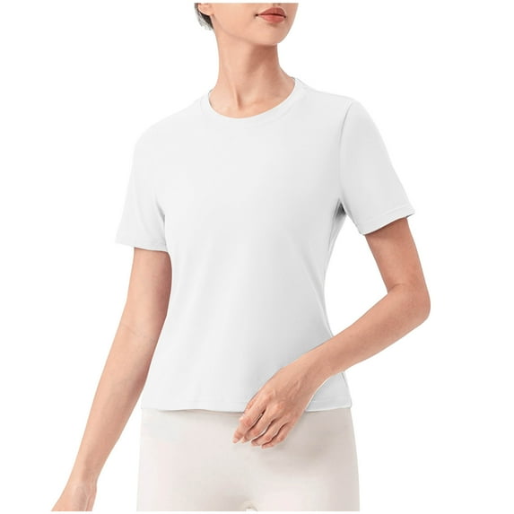 XuJwPNcy Tops for Women Basic T Shirts Round Neck Short Sleeve Shirts Workout Tees Cute Summer Slim Blouses