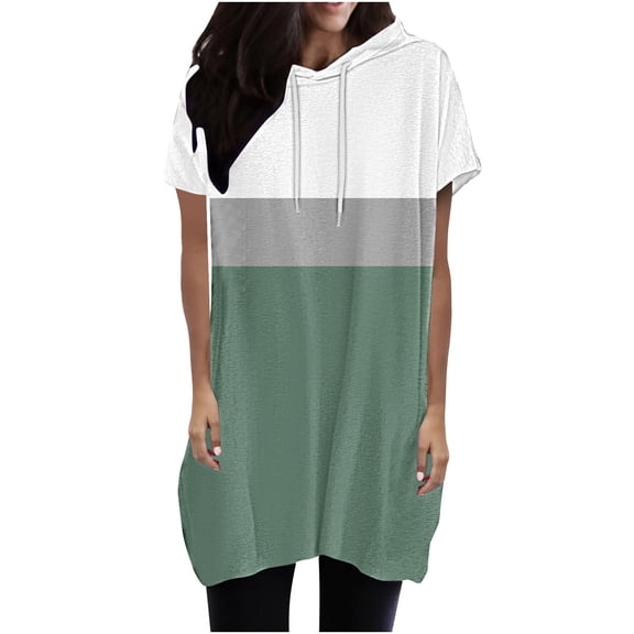 XuJwPNcy Tops for Women Printing Hooded Drawstring Short Sleeved T-Shirt Casual Loose Comfy Tees