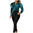 thumbnail image 1 of XuJwPNcy Two Piece Outfits for Women Button down Long Sleeve Shirt and High Waist Suit Pants Set for Casual Work, 1 of 5