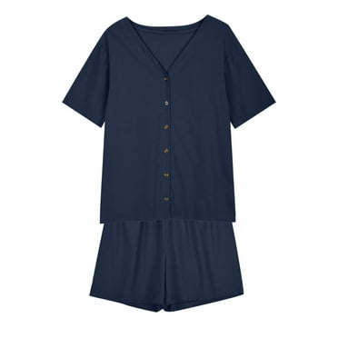 Yuzhih Two Piece Outfits for Women Summer Cotton Linen Button down Shirts and Drawstring Shorts Lounge Set with Pocket
