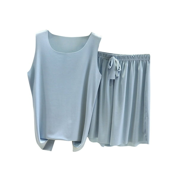XuJwPNcy Two Piece Pajama Outfits Summer Solid Scoop Neck Sleeveless Tank Top with Shorts Set Lounge Pj Sets