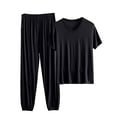 thumbnail image 1 of XuJwPNcy Two Piece Pajama Outfits for Women V Short Sleeve Top with Cinch Bottom Pants Lounge Matching Sets, 1 of 3
