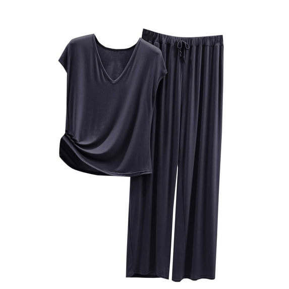 XuJwPNcy Two Piece Pajamas Set Women's Short Sleeve Sleepwear V Neck Shirts with Soft Pants Matching Pjs Outfits