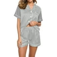 thumbnail image 1 of XuJwPNcy Two Piece Pj Sets Women Collared V Neck Button down Short Sleeve Top with Shorts Summer Soft Comfy Pajama Sets, 1 of 4