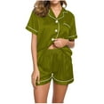 thumbnail image 1 of XuJwPNcy Two Piece Pj Sets Women Collared V Neck Button down Short Sleeve Top with Shorts Summer Soft Comfy Pajama Sets, 1 of 4