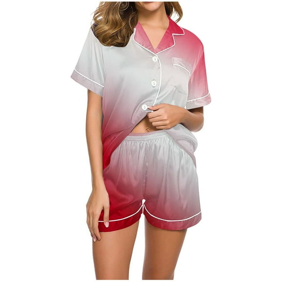 XuJwPNcy Two Piece Sets for Women Collared V Neck Button down Short Sleeve with Shorts Summer Soft Comfy Pajama Set