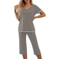 thumbnail image 1 of XuJwPNcy Two Piece Sets for Women V Neck Short Sleeve Tops with Capri Pants Matching Sets Clothing, 1 of 5