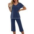 thumbnail image 1 of XuJwPNcy Two Piece Sets for Women V Neck Short Sleeve Tops with Capri Pants Matching Sets Clothing, 1 of 5