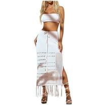 Yuzhih Two Piece Skirt Outfits for Women Sleeveless Tube Tops with Split Maxi Skirt Summer Trendy Vacation Set