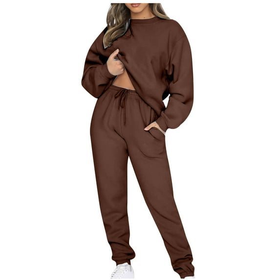 Yuzhih Two Piece Tracksuit for Women Long Sleeve Round Neck Sweatsuit with Sweatpants Jogger Workout Sets