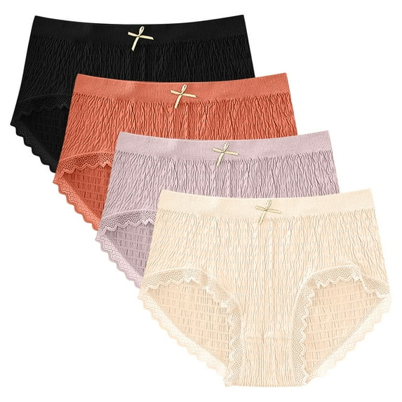 XuJwPNcy Underwear for Women Cotton Bikini Panties Lace Soft Hipster Panty Ladies Stretch Full Coverage Briefs 4 Pack