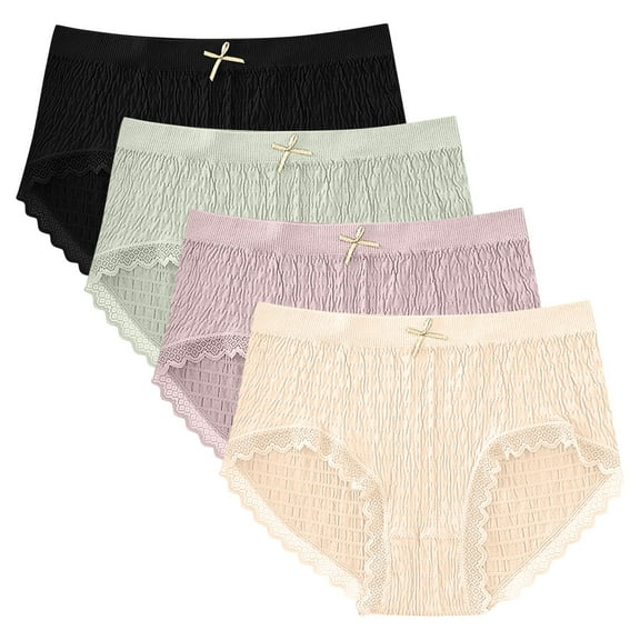 XuJwPNcy Underwear for Women Cotton Bikini Panties Lace Soft Hipster Panty Ladies Stretch Full Coverage Briefs 4 Pack