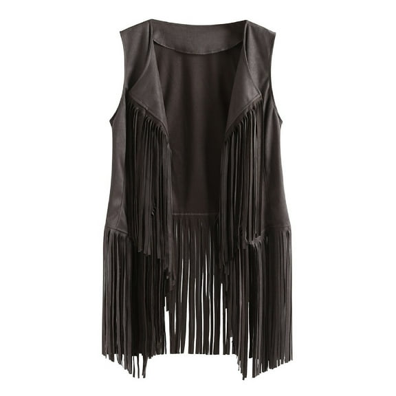 XuJwPNcy Vest for Women Autumn Suede Ethnic Cardigan Sleeveless Tassels Fringed 70S Hippie Clothes Vintage Vest Cardigans