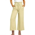 thumbnail image 1 of XuJwPNcy Wide Leg Cotton Line Capris for Women Palazzo Flowy Capri Pants Casual Loose High Waist Trousers with Pockets, 1 of 3