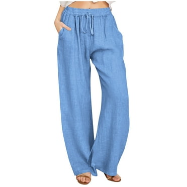 Yuzhih Wide Leg Pans for Women Drawstring High Waisted Lounge Trousers with Pockets Casual Loose Flowy Palazzo Pant