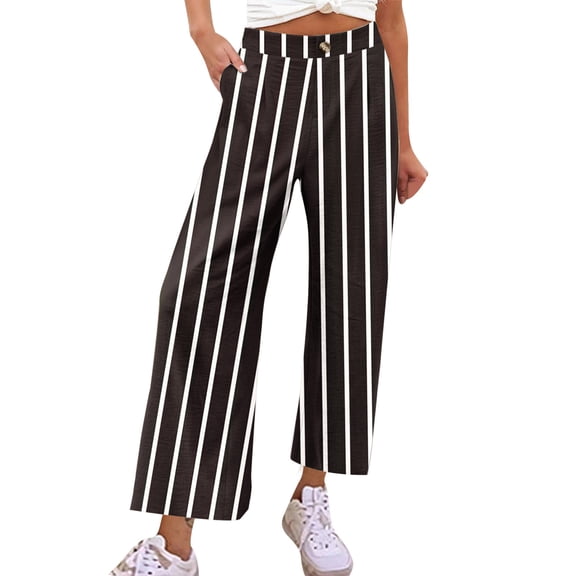 XuJwPNcy Wide Leg Pants Woman Fashion Striped Print Cropped Trousers Casual Comfy High Waist Palazzo Pants