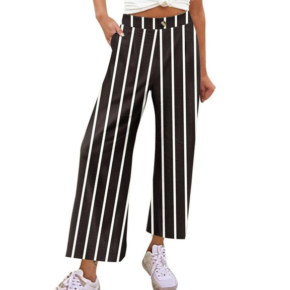 XuJwPNcy Wide Leg Pants Woman Fashion Striped Print Cropped Trousers Casual Comfy High Waist Palazzo Pants