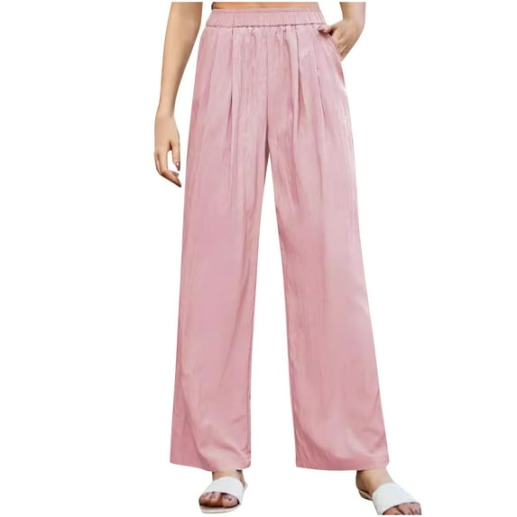 XuJwPNcy Wide Leg Pants Woman Casual Elastic High Waist Long Pant Lightweight Loose Beach Trousers with Pockets