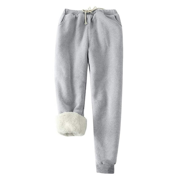 Yuzhih Winter Warm Fuzzy Sweatpant for Women Elastic High Waist Sherpa Lined Jogger Fleece Pants Womens Clothes