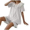 thumbnail image 1 of Yuzhih Women 2 Piece Pajama Sets Collar Bow Short Sleeve Babydoll Sleepwear with Ruffle Shorts Pjs Lounge Set, 1 of 7