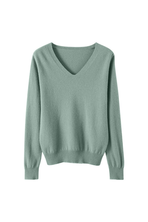 Women Casual Long Sleeve Sweaters Soft Loose Cable Knitted Pullover Top V Neck Tunic Sweater Tops