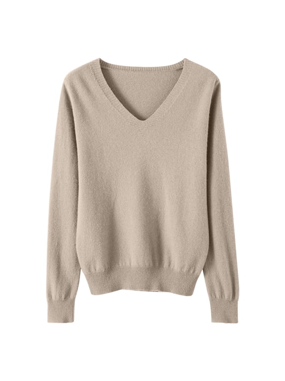 Women Casual Long Sleeve Sweaters Soft Loose Cable Knitted Pullover Top V Neck Tunic Sweater Tops