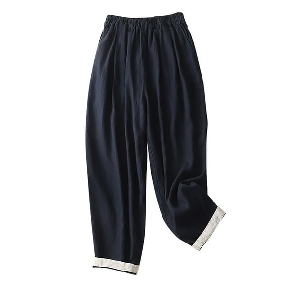 XuJwPNcy Women Cotton Linen Pants Elastic Waist Straight Leg Pants Lightweight Comfy Loose Trousers with Pockets