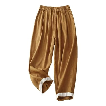 Yuzhih Women Cotton Linen Pants Elastic Waist Straight Leg Pants Lightweight Comfy Loose Trousers with Pockets