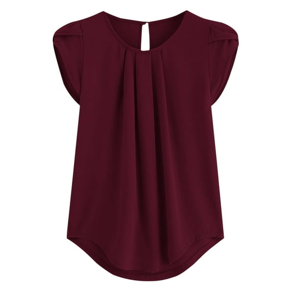 XuJwPNcy Women Summer Dressy Blouses Pleated Petal Cap Sleeve Shirts Elegant Casual Loose Curvy Hem Tunic Blouse