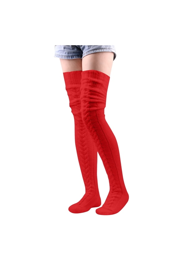 Women Thigh High Socks Cable Knitted Long Warm Thick Tall Long Stockings Leg Warmers over Knee High Socks