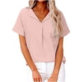 thumbnail image 1 of XuJwPNcy Women Tops Summer Short Sleeve Lapel Neck Tee Fashion Plain Tshirts Casual Loose Work Blouses, 1 of 7