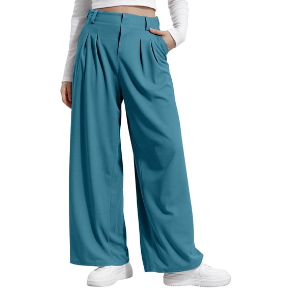 XuJwPNcy Women Wide Leg Dress Pants High Waisted Button Pleated Business Casual Trousers Office Work Palazzo Pants