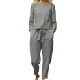 thumbnail image 1 of Yuzhih Women's 2 Piece Cotton Linen Sets Round Neck Long Sleeve Shirts and Drawstring Pans with Pockets Lounge Sets, 1 of 6
