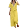 thumbnail image 1 of XuJwPNcy Women's 2 Piece Outfits Cotton Linen Plus Size Lounge Set Short Sleeve Top Wide Leg Pants Loungewear Outfits, 1 of 5