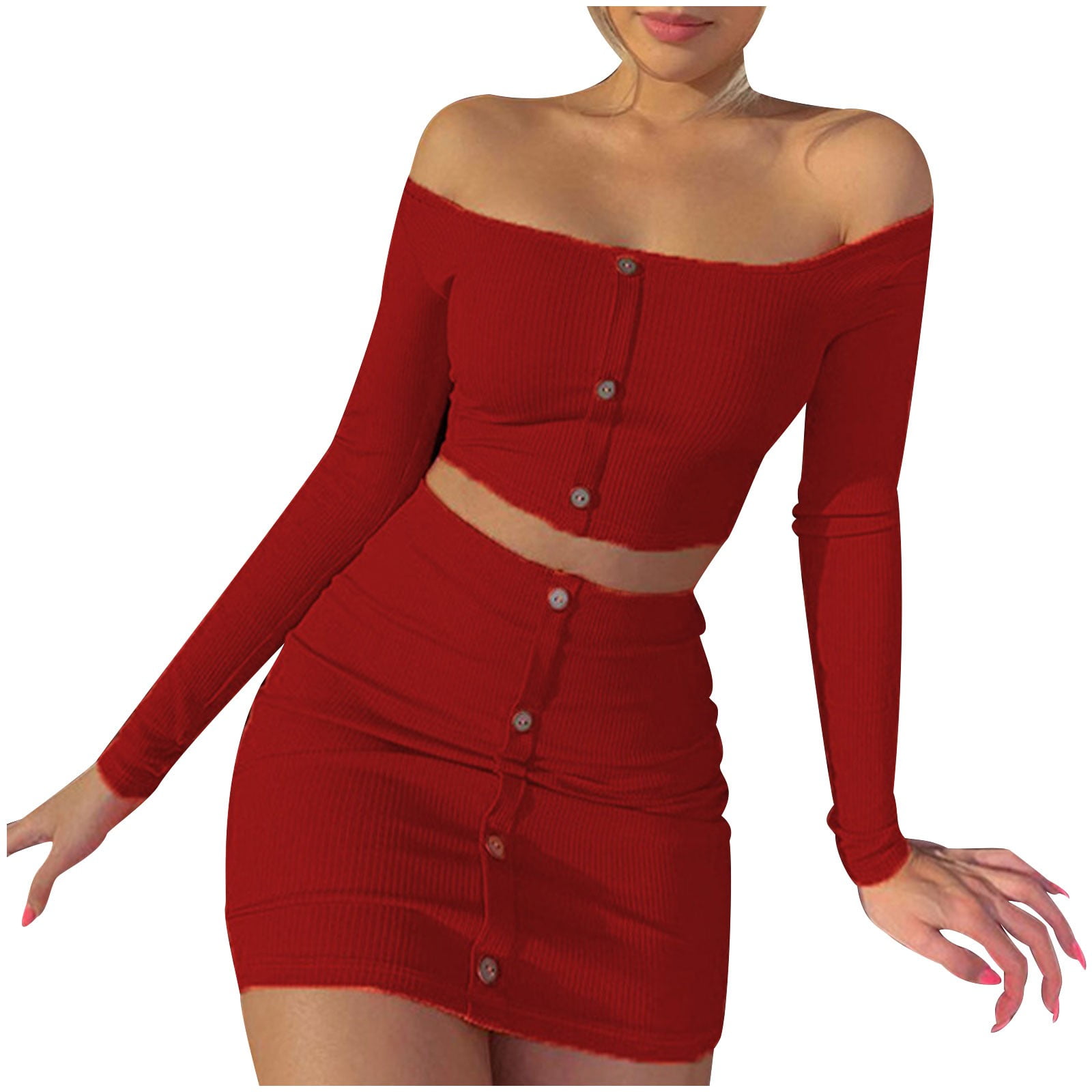 Chic Strap Off-Shoulder Shirt Skirt Two Piece Set main image 1