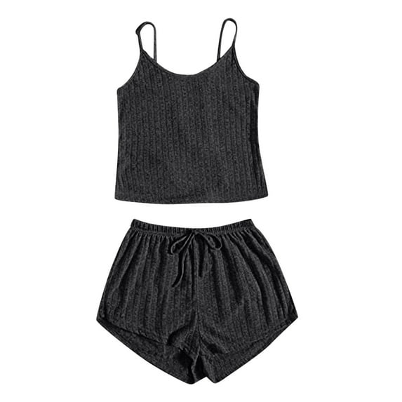XuJwPNcy Women's 2 Piece Sets Ribbed Pajamas Set Sleeveless Crop Top and Shorts Lounge Set Sleepwear Loungewear