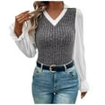 thumbnail image 1 of XuJwPNcy Women's 2 in 1 Sweater Shirts Collared V Neck Long Bell Sleeve Basic Tees Knitted Pullover Blouse Tops, 1 of 5