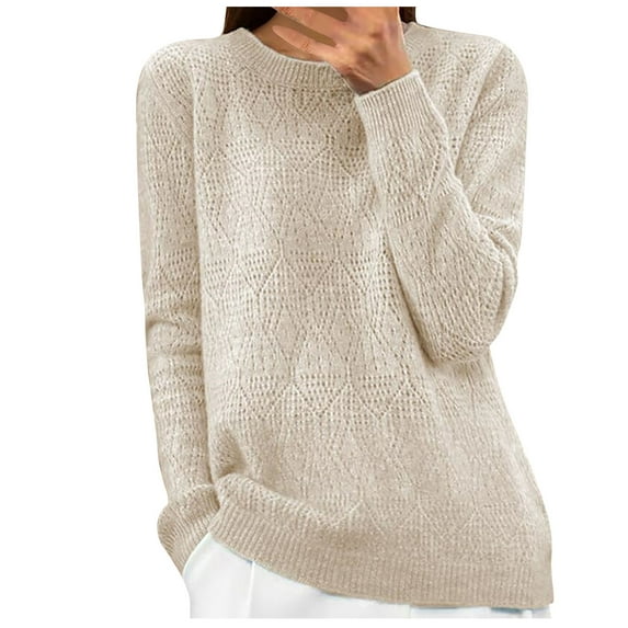 XuJwPNcy Women's Fall Sweater Long Sleeve Crew Neck Solid Hollow out Sweater Casual Pullover Tops