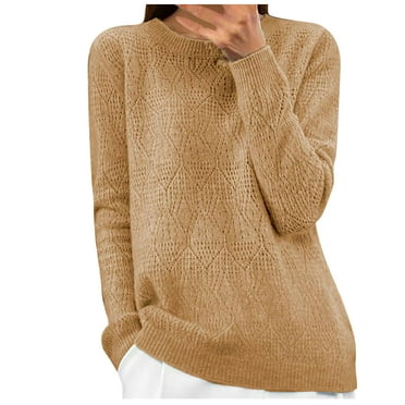 Yuzhih Women's 2024 Fall Sweater Long Sleeve Crew Neck Solid Hollow out Sweater Casual Pullover Tops
