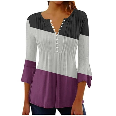 Yuzhih Women's 3/4 Length Sleeve Tunic Tops V Neck Button up Blouse 2024 Fashion Hollow out Shirts