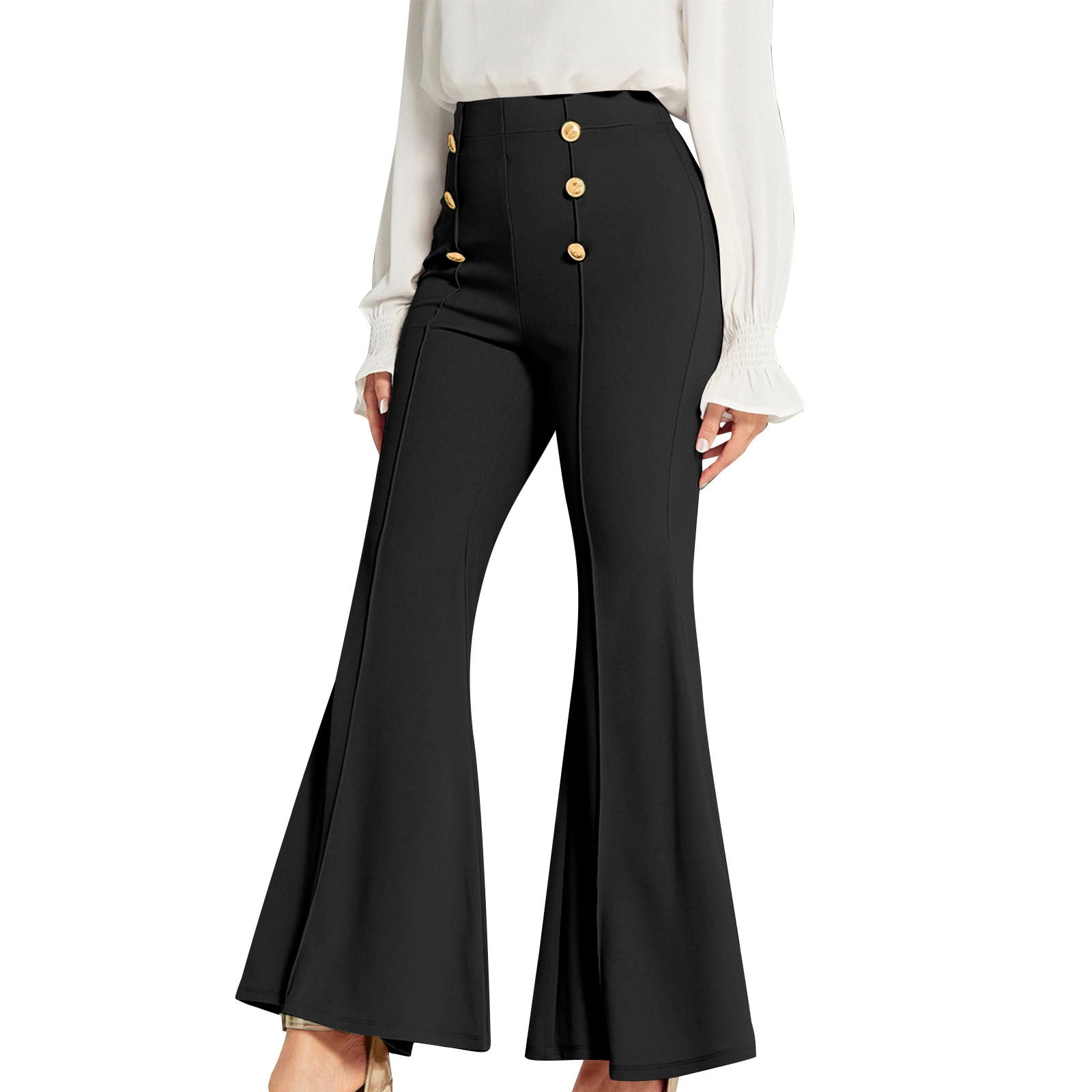Yuzhih Women's Bell Bottom Pants Double Button High Waist Yuzhih Women's Bell Bottom Pants Double Button High Waist