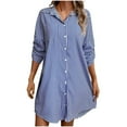 thumbnail image 1 of Yuzhih Women's Button down Shirt Dresses Striped Shirts Collared V Neck Tunics Long Sleeve Dresses with Pockets, 1 of 5