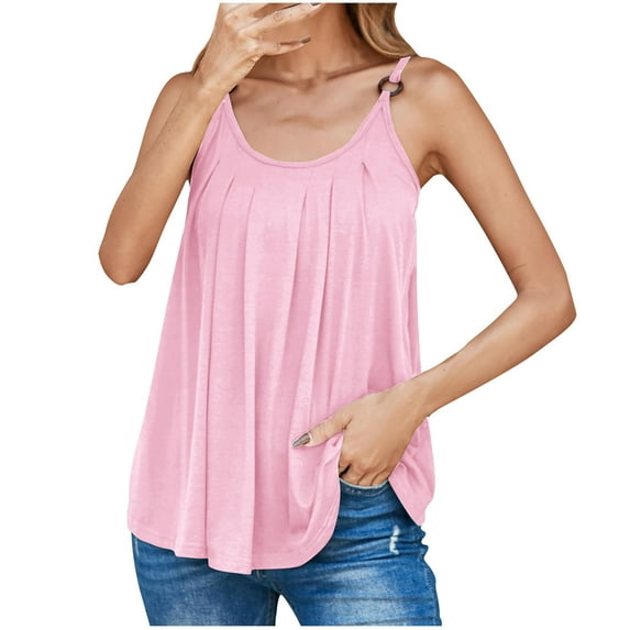 XuJwPNcy Women's Camisole Tops Scoop Neck Sleeveless Flowy Tops Backless Pleated Adjustable Spaghetti Strap Shirts