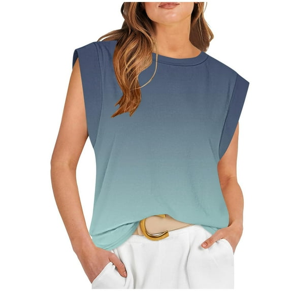 Yuzhih Women's Cap Sleeve Tank Tops Casual Baggy Gradient Shirts Crew Neck Summer Beach Basic Tops 2024